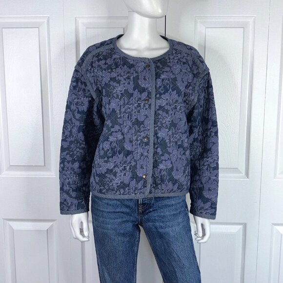 GAP women's large floral quilted blue snap cardigan - Picture 1 of 2